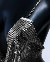 Fashion Metallic Sequins Party Tank Top Sexy Deep V Neck Backless Spaghetti Straps Sling Crop Top 2024 Rave Nightclub Camisole