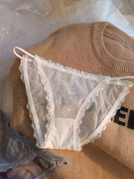 Women's underwear sexy seamless lace hollow out gauze ribbon middle waist female panties ladies breathable comfortable lingerie
