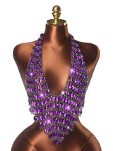 Women Sexy Backless Shine Diamond Body Chain Exotic Tanks Novelty Hollow Out Chest Chains Decor Bustier Tops Nightbar Clubwear