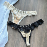Lady Personalized Custom Thongs Name Crystal Letter T-back Tanga Sexy Women Lace Customized G-String Name Underwear Panties