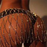 Sexy Mesh Tassel Pendant Waist Chain Dance Skirt Nightclub Sparkling Crystal Body Chain Waist Chain Jewelry