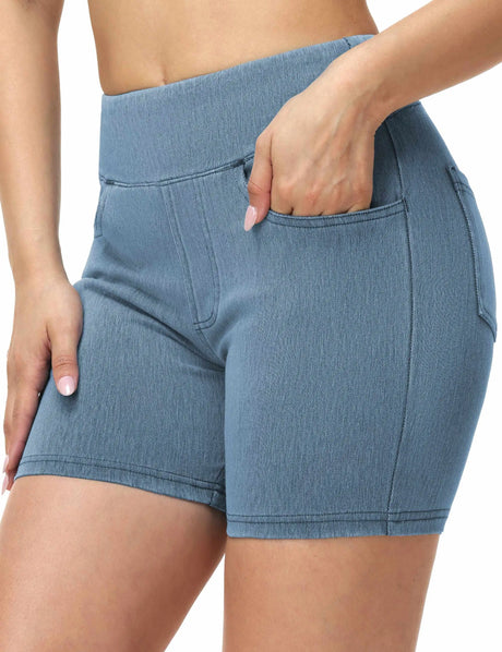 THE GYM PEOPLE Women's High Waisted Booty Lifting Denim Shorts Stretchy Pull on Jean Shorts With Pockets