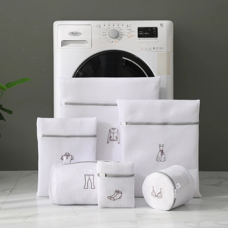 Laundry Bag Sets For Washing Machines Embroidery Fine Mesh Underwear Organizer Basket Clothes Cleaning Protect Anti-deformation