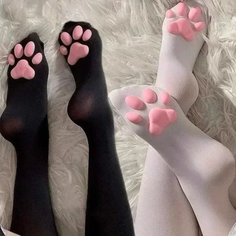 1 Pair 3D Cat Paw Meat Pad Knee High Socks, Home Floor Socks,Creative Funny Socks For Girls