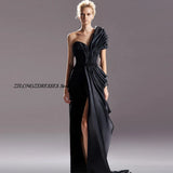 Elegant Black One Shoulder Customized Evening Dress Formal High Split Zipper Back Homecoming Dresses Special Occasion Gowns
