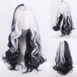 Cosplay Halloween Party Wigs CRUELLA Deville De Vil Black White With Bangs Short Bob Hair for Women Heat-Resistant Synthetic Wig