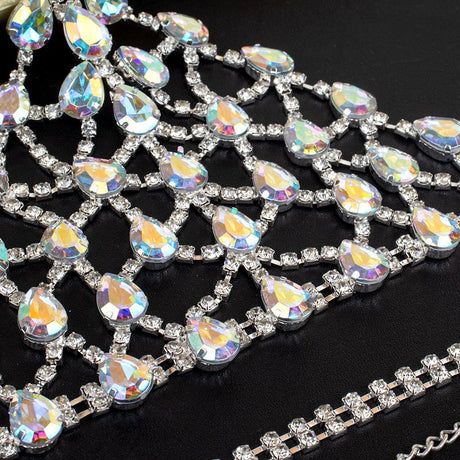 Sexy Mesh Crystal Jewelry Women Lingerie Set Bra Panties Bling Rhinestone Harness Multicolored Beach Body Chain