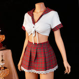 Women Sexy Lingerie Plaid Cosplay Uniform Role Play Costume Erotic Underwear Checkered Nightwear Fancy Dress Plus Size Set
