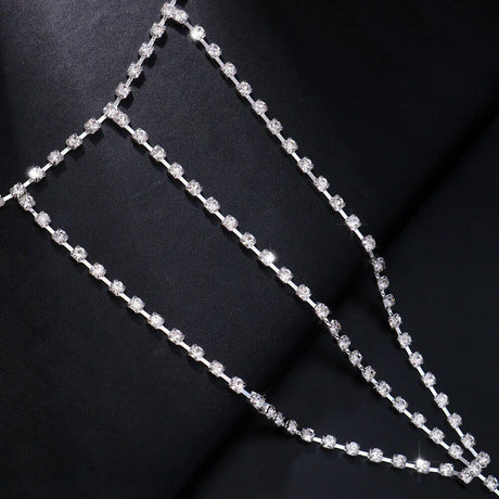 Sexy Geometric Silver V-Shape Body Chain Shining Rhinestone Waist Chain Women Festival Clubwear Adjustable Party Jewelry