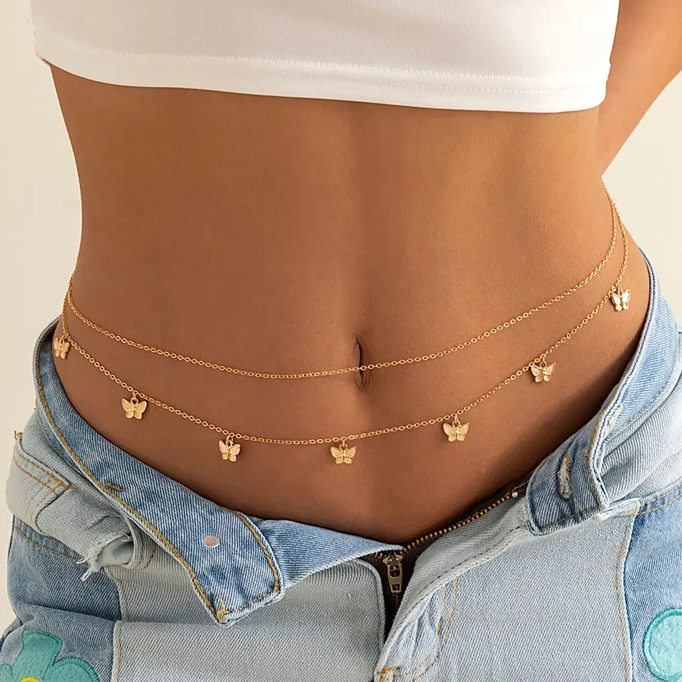 Classic Retro Cute Butterfly Waist Belly Chain for Women Summer Beach Sexy Simple Body Chain Vacation Jewelry Accessories Gift
