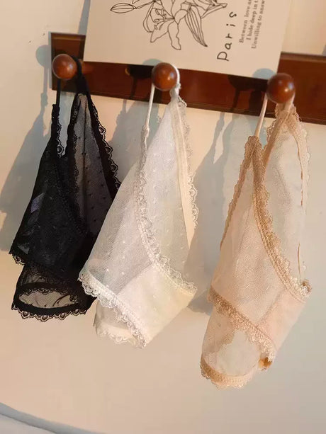 Women's underwear sexy seamless lace hollow out gauze ribbon middle waist female panties ladies breathable comfortable lingerie