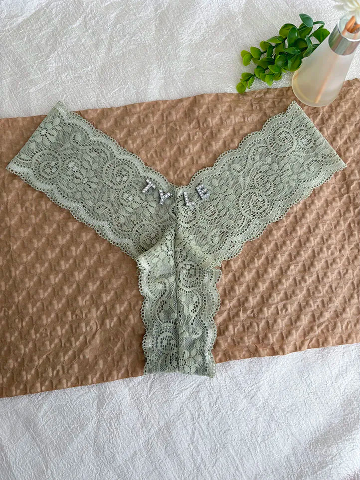 Personalized Text Custom Thong Customization Name Crystal Letters Panties Sexy Lace Underpants for Woman Wife Girlfriend Gift