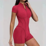 2026 Yoga Bodysuit Short Sleeves Women Tracksuits Gym Zipper Jumpsuits Sports Workout Rompers Fitness One-piece Suit Activewear