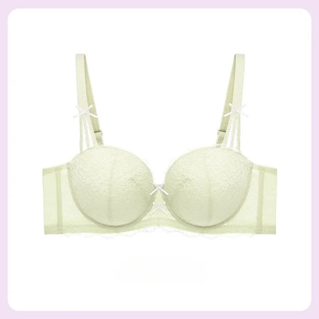 Half Cup Hot Bra Gathered Bowknot Brassiere Thin Large Size Push Up Lace Tube Top Lace Big Chest Revealing Small Lace Bra 9013A