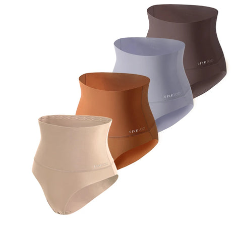 FINETOO 4Pcs Women High Waist Seamless Tummy Control Underwear FINETOO Anti-Slip Shapewear Panties Soft Stretchy Body Shaper Briefs No Show Slimmer Underpants for Postpartum Everyday Outfit S-3XL