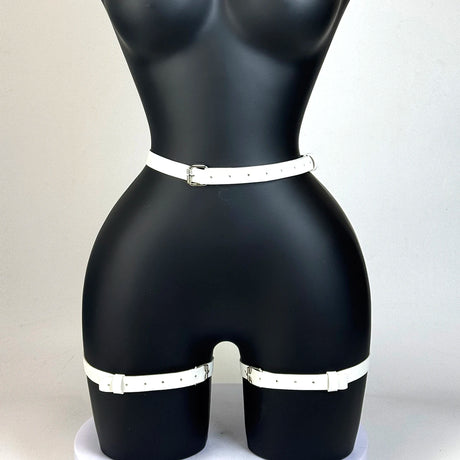 Pu Leather Thigh Waist Harness with Handcuffs, Adjustable Butt Belt Hip Straps BDSM Bondage Set, Fetish Restraint Role Play Gear