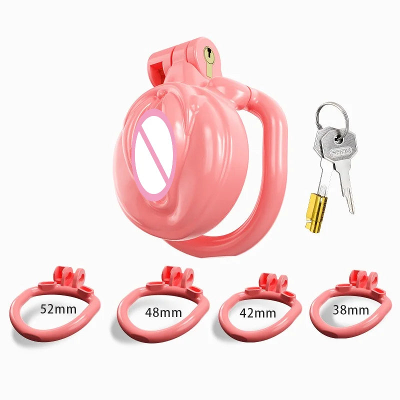 New Sissy Simulation Vagina Cock Cage Stainlesswith 4 Penis Rings Chastity Lock Man Chastity Belt Man's Sex Products Sex Toy 18+