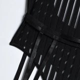 Striped Lace Patchwork Sexy Bodysuit for Women Bodycon Spaghetti Straps Backless Lingerie Body with Garters Nightclub Outfits