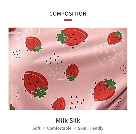 Women's Sleepwear Cute Strawberry Print Pajama Pj Set Summer Short Sleeve Top & Shorts Loungewear Soft Comfortable Home Clothing