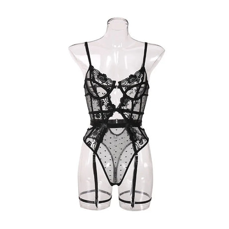 Toucheart Lace Sexy Skinny Babydoll Bodysuit Embroidery Erotic Private Adult Suit Solid Color Patchwork High Waisted Sexy Set