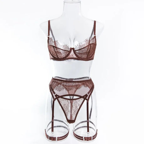 Women's Red Lace Lingerie Set with Underwire Bra High Waist Garter Belt Thong and Thigh Straps Romantic Bedroom Outfit Set 2026