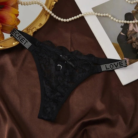 Lingerie Crystal Lace Flower Panties Cotton Crotch Embroidery Seamless Thong Underpants Low-waist Bikini Underwear Women Gifts