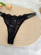Custom Rhinestone Letter Name Thong Sexy Lace Panties Low-Rise Crystal Letter G-string Personalized Gift Wife Lover Anniversary