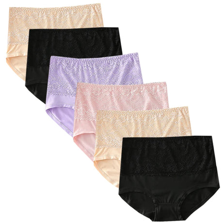 6pcs Women's Panties High Waist Underwear Large Size Fashion Girls Briefs Plus Size Breathable Lace Panty Female Lingerie