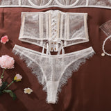 Toucheart Erotic Lingerie New French Style Lace Suspender See-through Gather Together Women Sexy Thin Pure Desire Underwear Set
