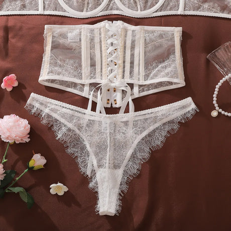 Toucheart Erotic Lingerie New French Style Lace Suspender See-through Gather Together Women Sexy Thin Pure Desire Underwear Set