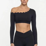 Lace Sports Fitness Long Sleeve Women's Underwear With Chest Pad Off-Shoulder Sportswear Slim Fit Leggings Workout Activewear