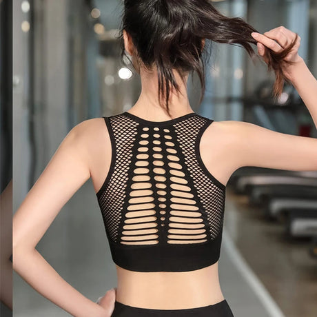 Women Mesh Sports Bras Fitness Gym Running Underwear Shockproof Bra Wireless Crop Top Breathable Yoga Bra