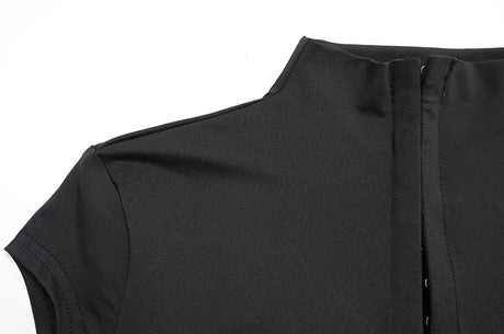 Sexy Black Hollow Out Mini Dress Fashion Women's Turtleneck Short Sleeve High Waist Slim Dresses Lady Evening Club Fashion Robes