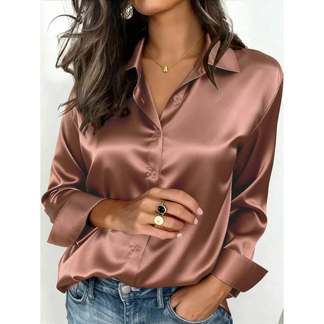 Spring And Autumn Women's Lapel Shirt Button Cardigan Top Black Green Red Elegant Fashion Office Basic Blouses For Female Shirts