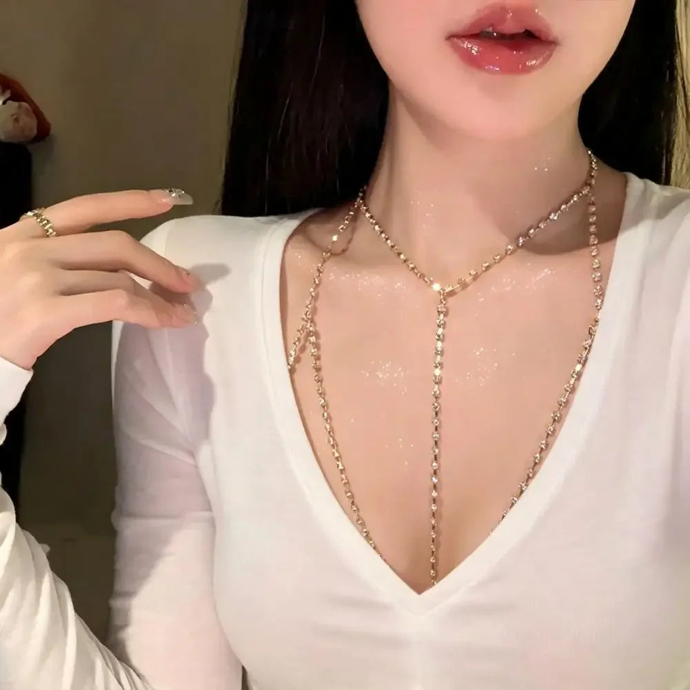 Luxury Square Zircon Chest Chain Multilayer Silver Metal Beads Body Chain Sexy Beach Bikini Jewelry Gift For Women