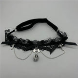 Dark Lolita Red Black Lace Crown Thigh Garter Gothic Bowknot Leg Chain JK Elastic Adjustable Thigh Ring Leg Harness Accessory
