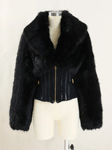 TWOTWINSTYLE Black Slimming Spliced Zipper Jackets for Women Lapel Long Sleeves Tunic Patchwork Fur Fashion Jacket Female New
