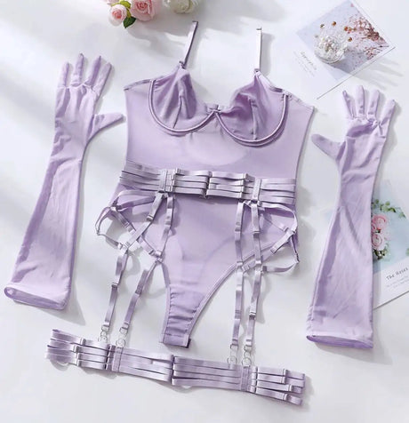 Sexy One Piece Bodysuit Glove Bandage Perspective Mesh Tight Fitting Slim Fit High Strecth Women Rompers Polychrome Fashion RAE3