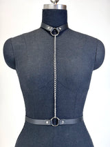 Women's Fashionable PU Leather Chain Harness Belt Edgy Punk Girl Outfit Statement Gothic Collocation Outerwear Accessories