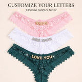 Custom Crystal Letter Lace Thong Panties for Women Personalized Name Underwear Gold Silver Rhinestone Gift Multiple Colors