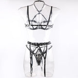Sexy Lingerie Set for Women Hollow Out Open‑cup Underwire Bra Garter Belt Multi‑piece Bondage Lingerie Kit