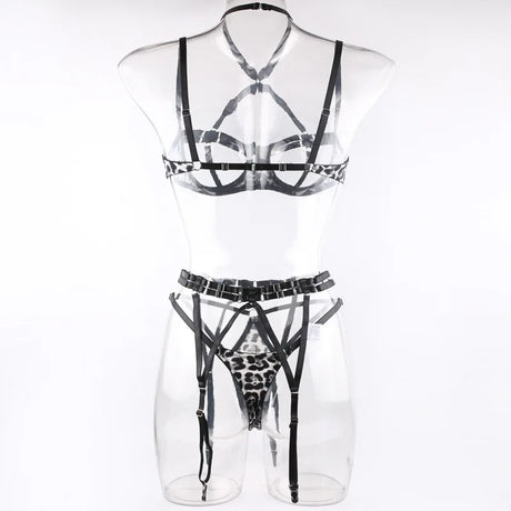 Sexy Lingerie Set for Women Hollow Out Open‑cup Underwire Bra Garter Belt Multi‑piece Bondage Lingerie Kit