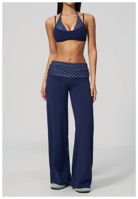 Fashion Polka Dot And Striped Wide Leg Pants For Women Fold Over Waist  Bell-bottoms Flare Yoga Pants Push Up Workout Leggings