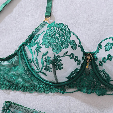 Ellolace Honey Women's Lingerie Sets Sexy Sparkling Bra 5PC Charming Jewel Boudoir Women's Underwear Burning Hot Intimate Kits