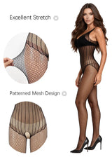 European American Lingerie Sexy Mesh Outfit Hollowed Out Mesh Through Vertical Sexy Mesh Fishnet Stripe Open Crotch One Piece