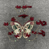 Women's Butterfly Embroidered Top Crystal Chain Sleeveless Cropped Top Camisole Backless Adjustable Sexy Beach Holiday Y2K Top