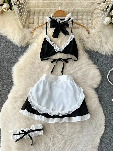 Women Sets Ruffled Apron Shorts Headband Maid Cosplay Costume Rabbit Officer Party Park Performance Sexy Suits Hotsweet Clothes