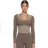 Gym Clothes Woman Color-blocking Lace Yoga Top Slim Fit Breathable Long Sleeve Sportswear Fitness Leggings Workout Athletic Wear