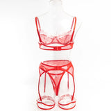 Women's Red Lace Lingerie Set with Underwire Bra High Waist Garter Belt Thong and Thigh Straps Romantic Bedroom Outfit Set 2026