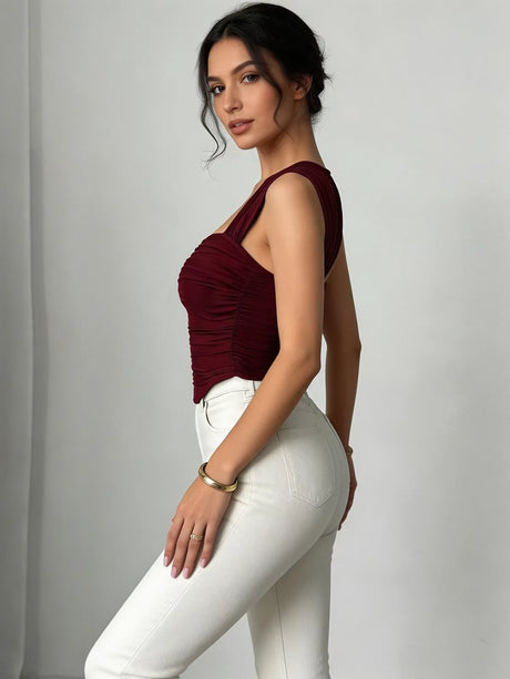 Sexy Tank Women Summer New Tops Solid Backless Streetwear Casual Slim Sleeveless Camisole Fashion Folds Tank Tops Lady Clothing